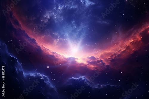 Dreamy fantasy beautiful  sunset sunrise HDR colorful violet sky with clouds and galaxy space sky, shiny bright stars and sun, high quality purple nature wallpaper, Generated by AI, Generated by AI photo