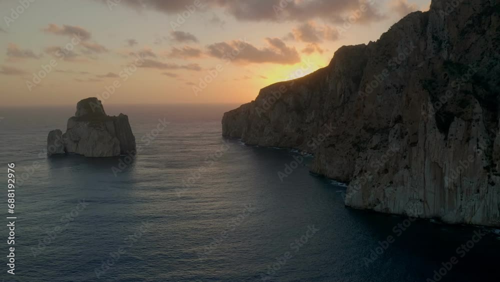 Aerial Drone View Of Porto Flavia Mines Entrance On The Rocks And Aerial Drone View Of Porto Flavia Mines Entrance On The Rocks And