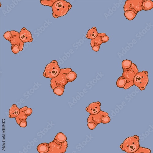 Teddy Bear pattern cartoon style with pastel background color, adorable, cute, and funny
