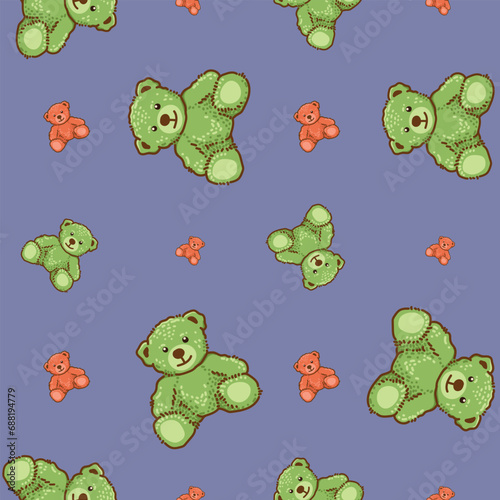 Teddy Bear pattern cartoon style with pastel background color, adorable, cute, and funny