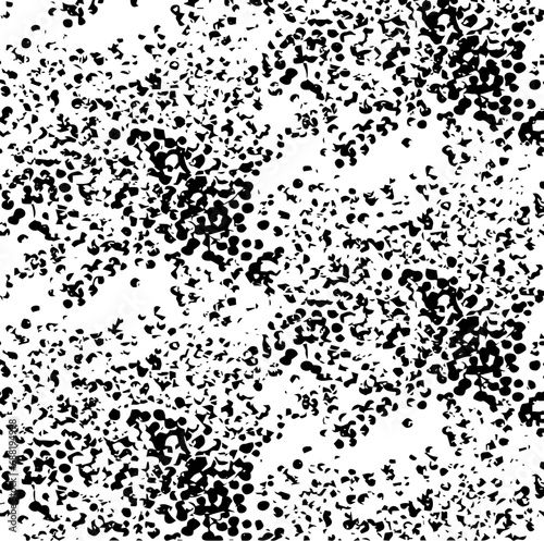Monochrome texture composed of irregular graphic elements. Distressed uneven grunge background. Abstract vector illustration. Overlay for interesting effect and depth. Isolated on white background.