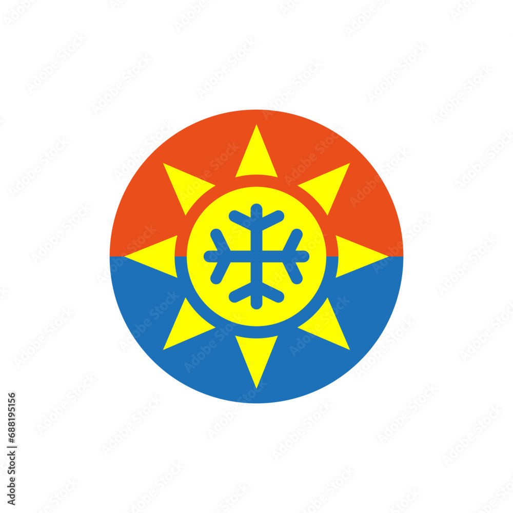Symbol of any season. All-season sign. Sun and snowflake icon together and inside. Winter, summer and and all weather. Symbol of any season. All-season sign. Sun and snowflake icon together and inside. Winter, summer and and all weather.
