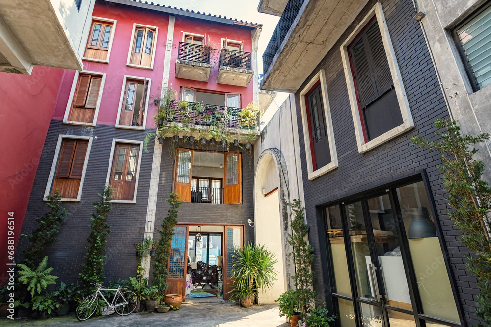 Fototapeta premium Exterior details of Dragon Town area in Bangkok Thailand