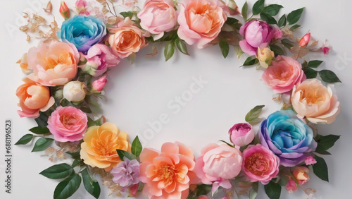 wreath made from rose and peony pastel colorful rainbow flower