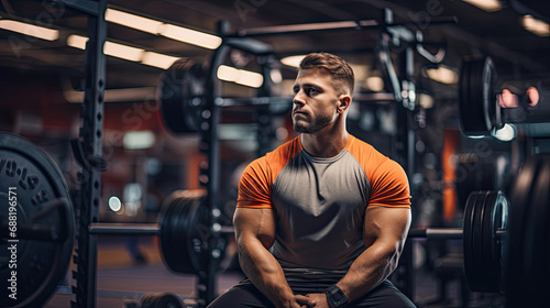 Weightlifter's moment of concentration gym's vibrant setting anticipation