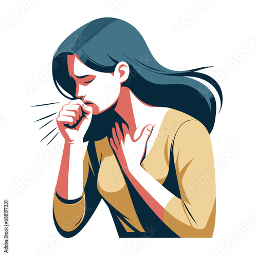 woman coughing holds chest vector illustrations on white background