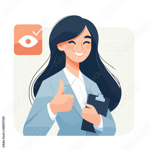 Young woman with thumbs up gesture as a bad sign vector illustrations on white background