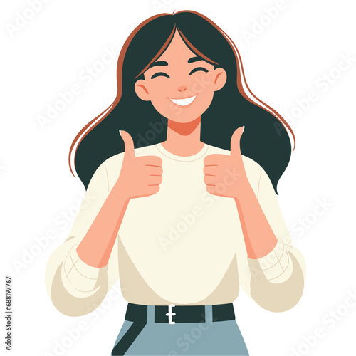 Young woman with thumbs up gesture as a bad sign vector illustrations on white background