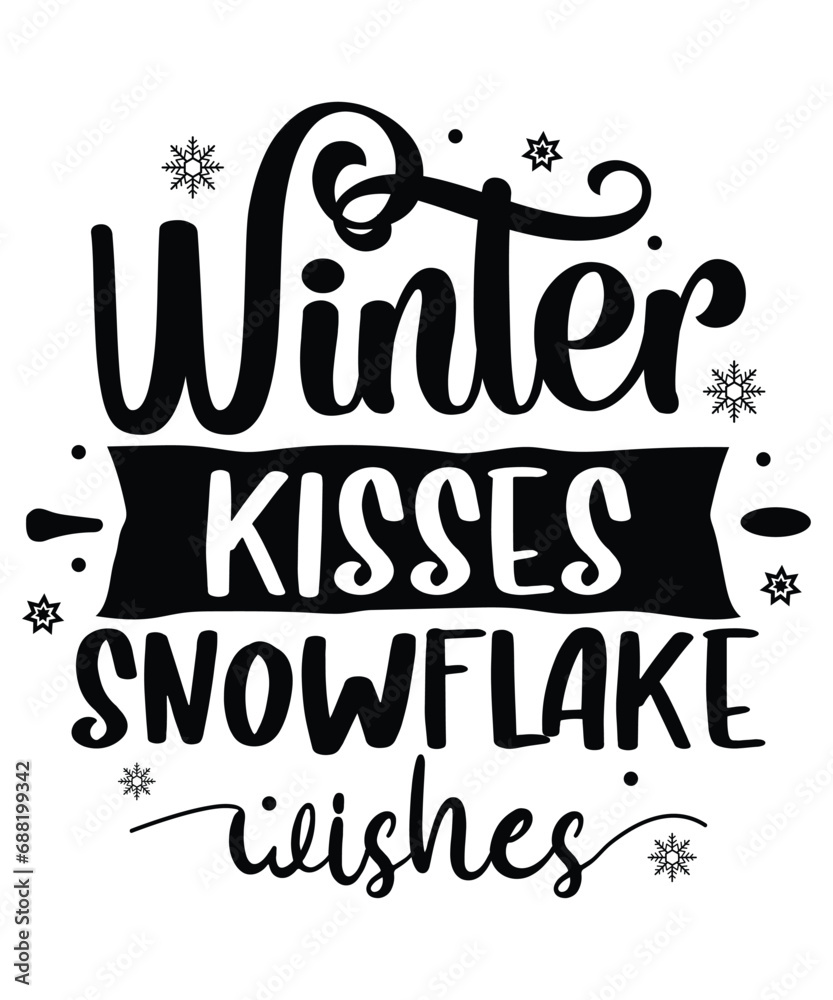 Winter Kisses Snowflake Wishes Merry Christmas