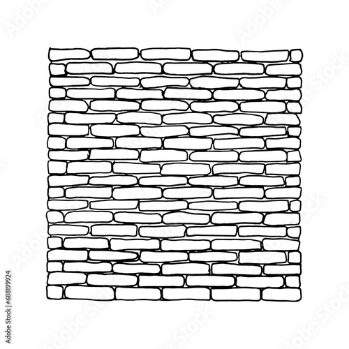 Background with an texture old white painted brick wall graphic. Interior in loft style. Black contour linear silhouette. Vector graphics outline illustration