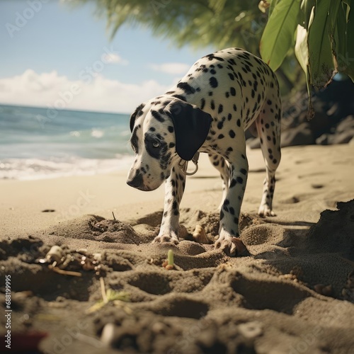 Dalmatian s Tropical Treasure Hunt Captured on Vintage Film