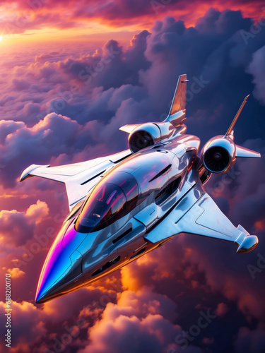 A futuristic aircraft in cyberpunk style. photo