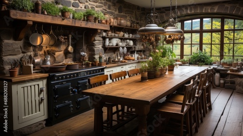 A rustic and inviting kitchen, complete with wooden countertops and vintage decor,