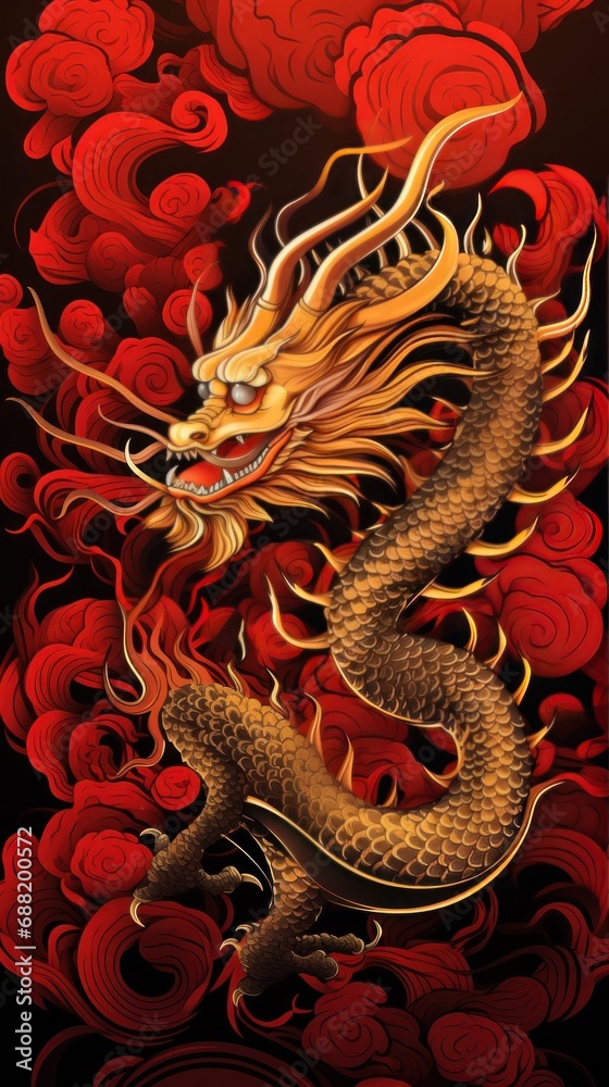 A striking black and gold Chinese dragon,