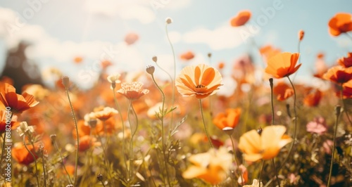 a spring flower field on sunny day