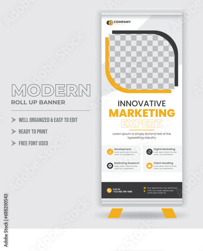 Modern professional corporate business roll-up banner design,  pull-up design, modern x-banner, rectangle size.