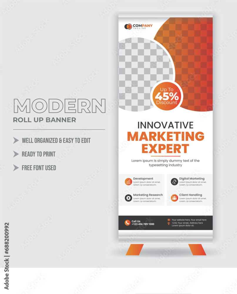 Fototapeta premium Business Roll-Up Banner Stand Poster, pull-up design, modern x-banner, rectangle size.