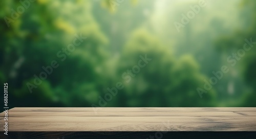 abstract background made of green haze with a wooden table,