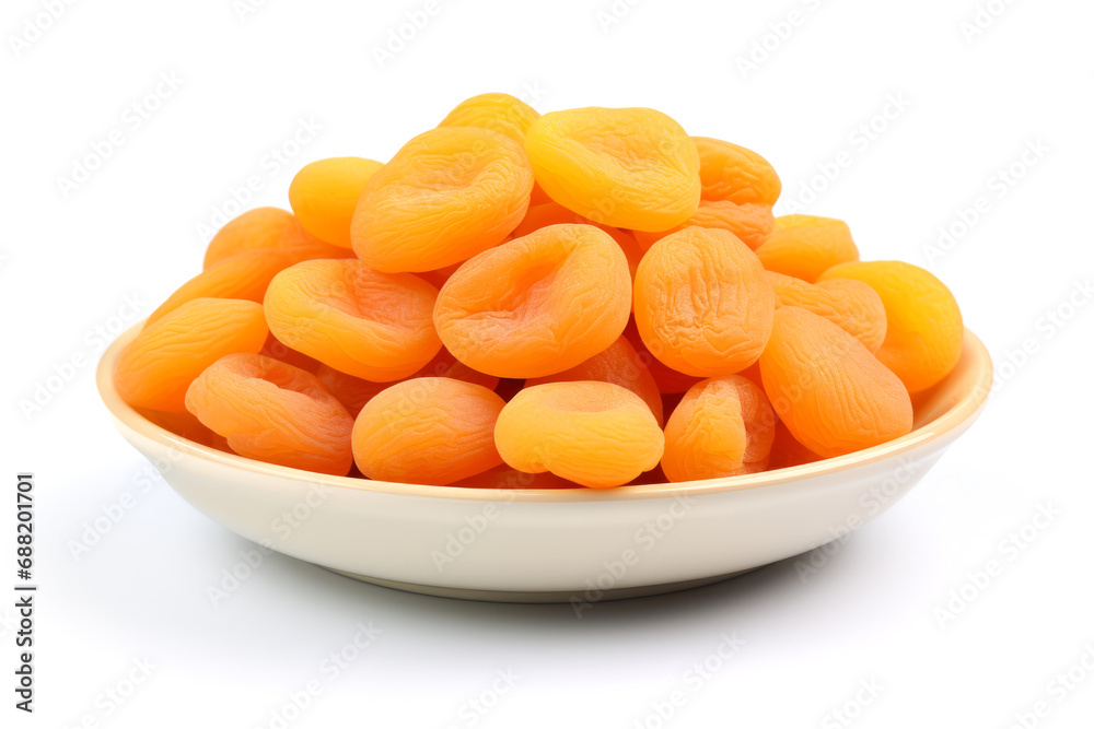 dried apricots in a bowl isolated on white background.generative ai dried apricots in a bowl isolated on white background.generative ai