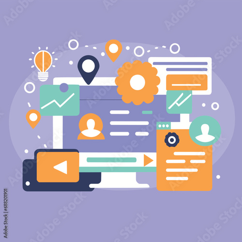 2d vector illustration web technologies, infograph presentation