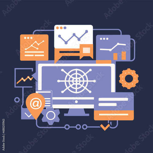 2d vector illustration web technologies, infograph presentation