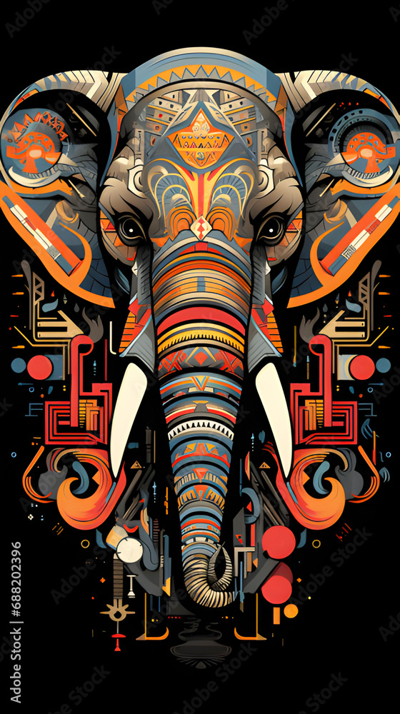 Fototapeta premium Elephant on a black background. Typographic style.