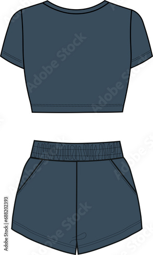 Cropped tank top and shorts. woman sleep wear set. crop top and high waist short set drawing. 