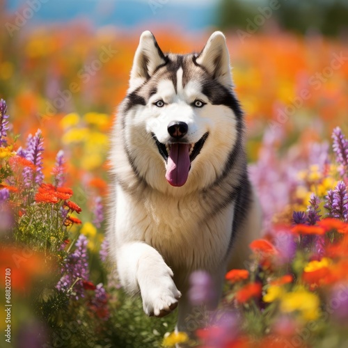 Siberian Husky Luna s Playful Day Among Spring Wildflowers