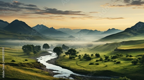 featuring peaceful landscape background © olegganko