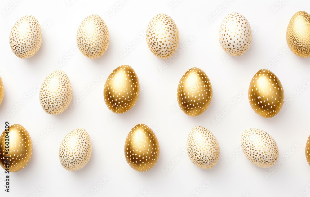 golden easter eggs and a white flower in one of the white space, golden easter eggs and a white flower in one of the white space,