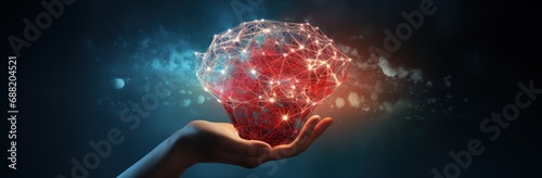 hand in hand with an energy light bulb on a cloudy background,