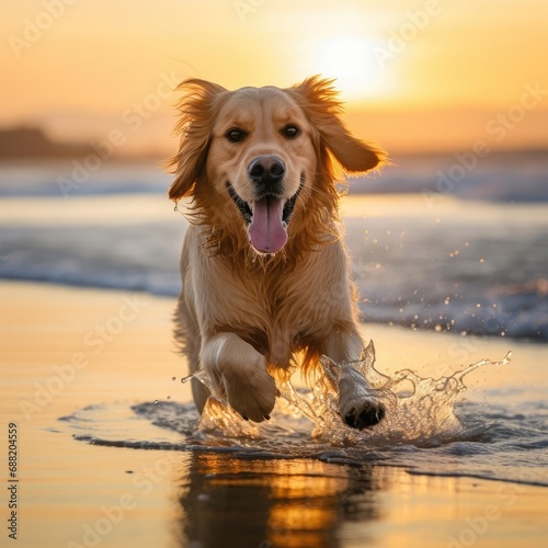 Golden Retriever's Beach Fetch Captured in Stunning High-Resolution Photography