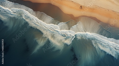 drone photography, sandy beach, aerial view, copy space, 16:9 photo