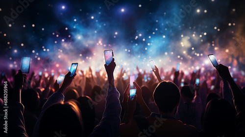At the concert, the audience takes pictures on the phone