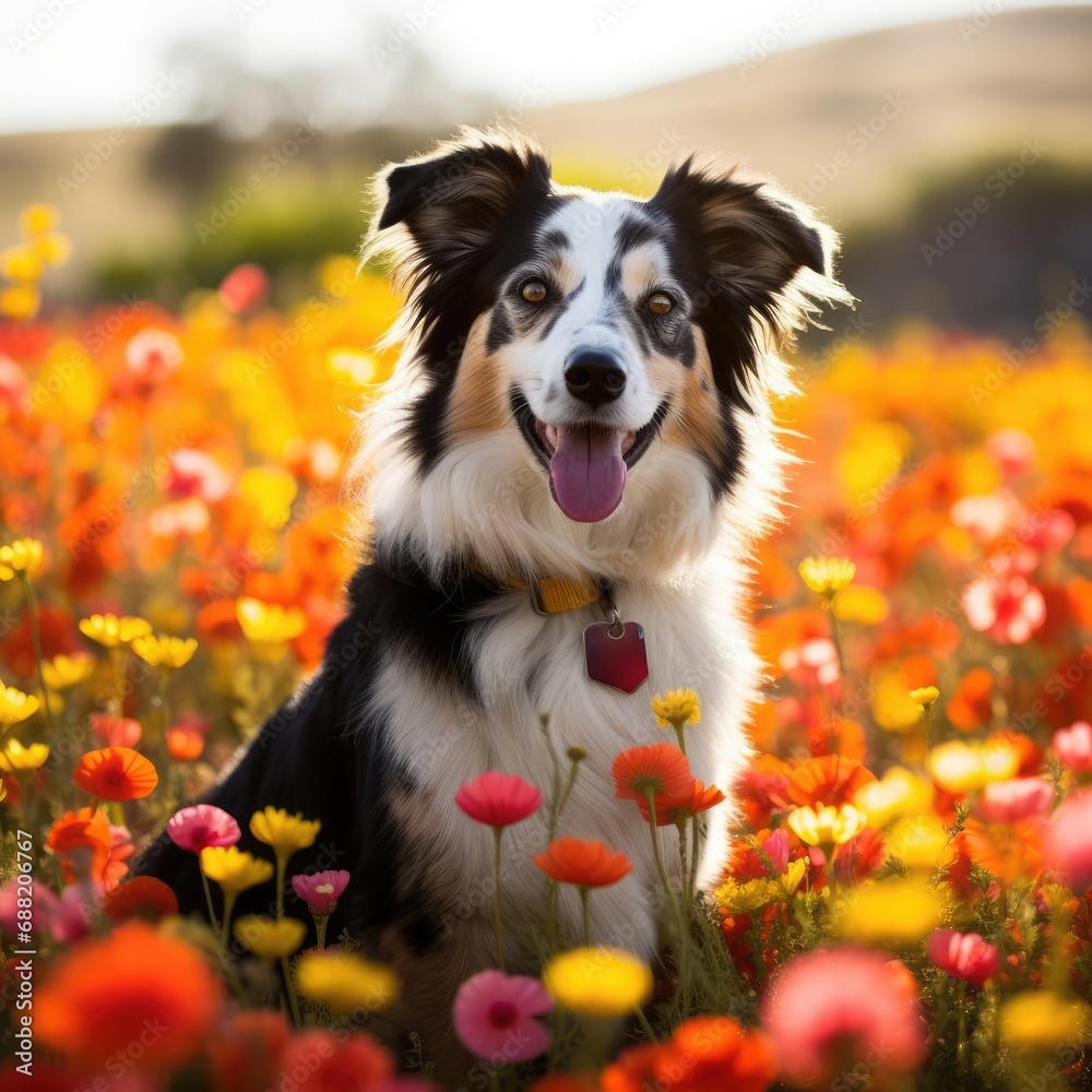 Border Collie Bliss in a Wildflower Meadow: A Sun-Kissed Nikon D850 Capture