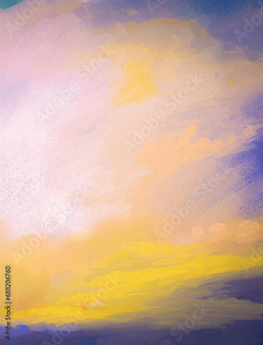 Impressionistic Sunrise or Sunset Digital Painting with Bright Orange & Yellow Highlights - Art, Artwork, Design, illustration