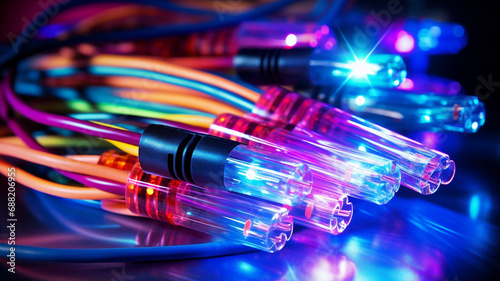 fiber optic cables with optic network connected to switch