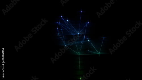 Abstract motion showing repeatedly branching beams of light.  Useful for representing reactions or multiplying objects.
