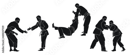 Line sketch judoist, judoka, athlete duel, fight, judo, sport figure