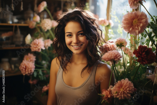 Young girl working in the flower shop