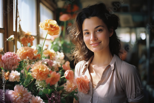 Young girl working in the flower shop
