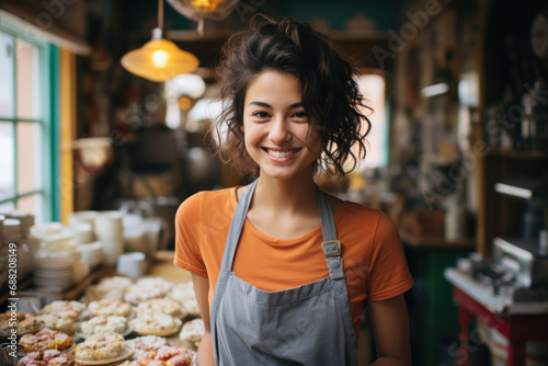 Young girl working at the pastry shop