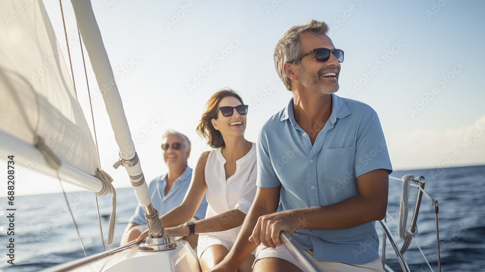 Seaside Leisure - Two Couples Enjoying Yacht Trip