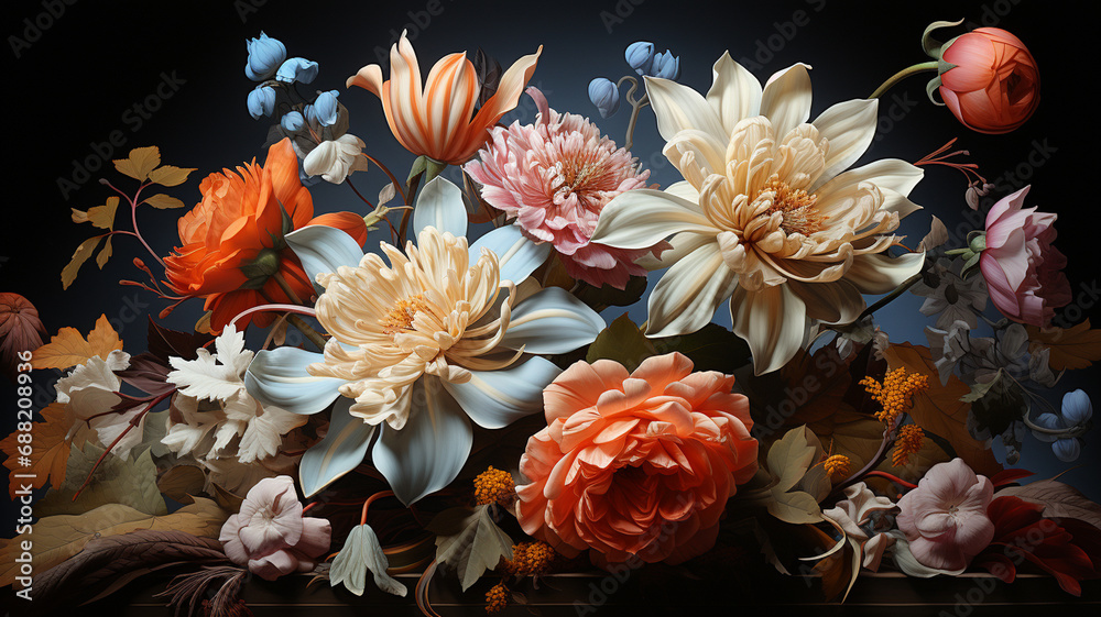 Collage of flowers on a dark background