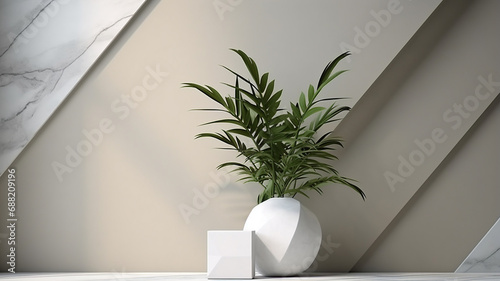 white marble background and a plant in a vase