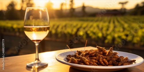Culinary Innovation: Luxurious Outdoor Dining in a Provencal Vineyard with Fried Mealworm as a Steak Alternative © Ben