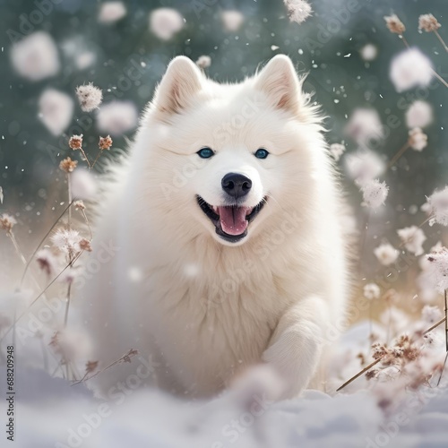Winter's Bliss: A Samoyed in the Snowy Meadow © Luiz