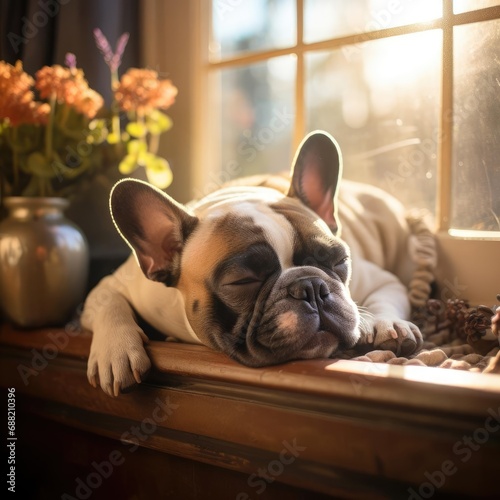 Dreamy Bokeh Bliss: A French Bulldog Snoozing in Sunlight © Luiz