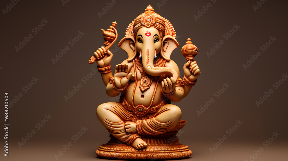 Lord ganesha sclupture isolated on brown background