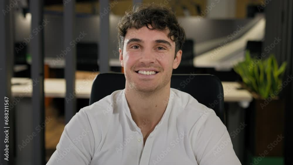 Business portrait Caucasian millennial man entrepreneur employer manager worker leader guy businessman smiling happy looking at camera at desk at modern office marketing company bank consultant smile Business portrait Caucasian millennial man entrepreneur employer manager worker leader guy businessman smiling happy looking at camera at desk at modern office marketing company bank consultant smile
